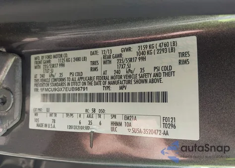 2014 Ford Escape Se from USA, damaged, VIN 1FMCU9GX7EUB98791